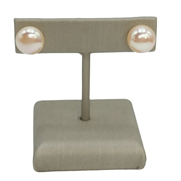 925 Sterling Silver 10mm Button Peach Cultured Freshwater Pearl‎ Stud Earrings - Picture 1 of 10